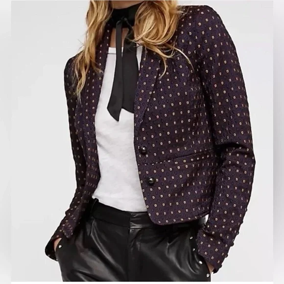 Free People Jacquard Blazer Jacket sz M - Picture 1 of 7